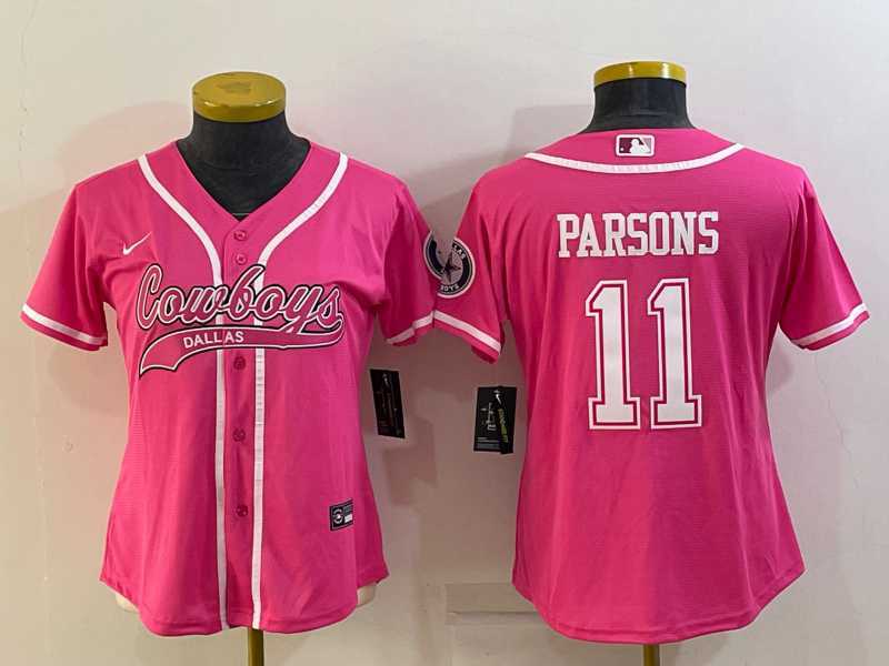 Women%27s Dallas Cowboys #11 Micah Parsons Pink With Patch Cool Base Stitched Baseball Jersey->women nfl jersey->Women Jersey